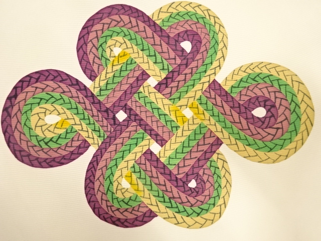 アンティーク　塩瀬　手描き　組紐模様名古屋帯